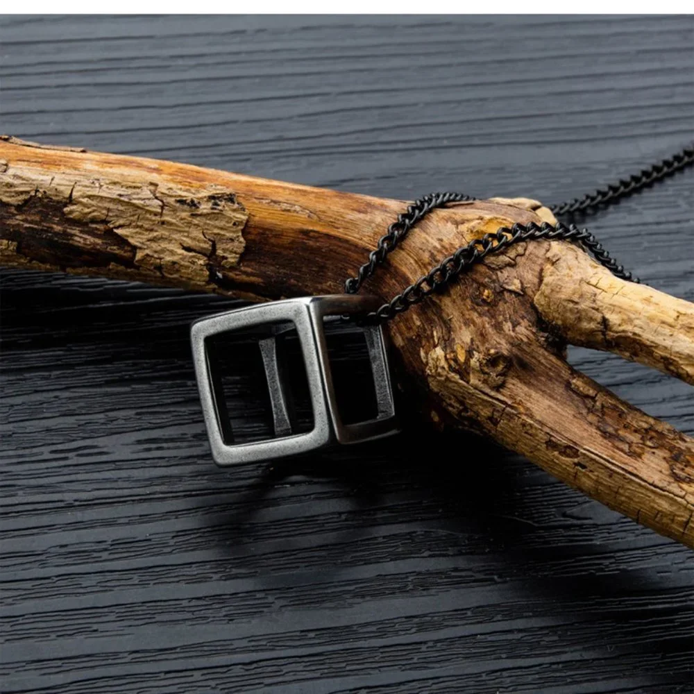 ❤️NEW TUNGSTEN SQUARE HOLLOW BOX CUBE PENDANT NECKLACE, N90201P156